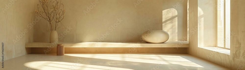 Aufkleber 3D rendered setting with natural textures and soft light creating a tranquil space