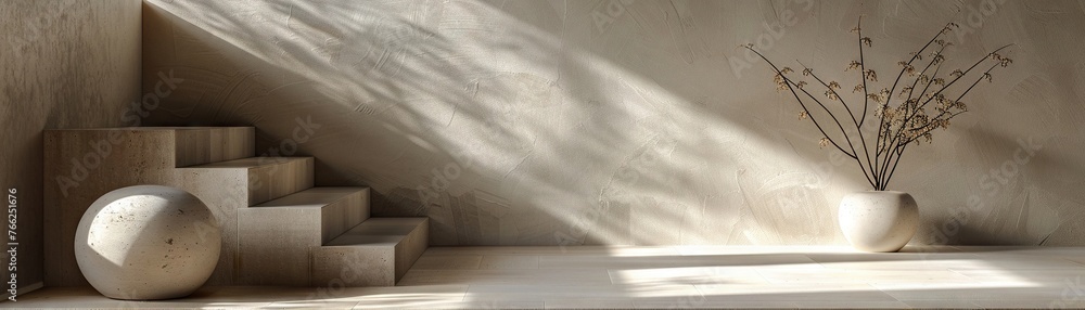 Aufkleber 3D rendered setting with natural textures and soft light creating a tranquil space
