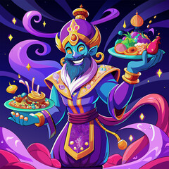 Vector illustration of a genie making wishes come true