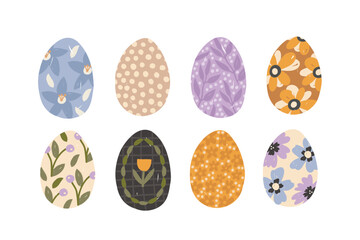 Collection of painted Easter eggs. Flat style illustration isolated on background. Easter cartoon collection for brands, cards, decor, children books and posters