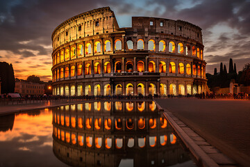 Roman Colosseum at Twilight: Merging Past and Present Grandeur