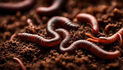 earthworms on soil. macro
 - obrazy, fototapety, plakaty