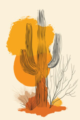 Cactus illustration against a warm orange backdrop