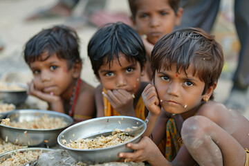 Poor kids in indian asking for food