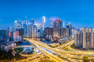 Fototapeta na wymiar Modern buildings skyline and highway in Guangzhou at night