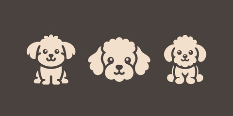 Cute Maltipoo dog. Icons, logo, set.