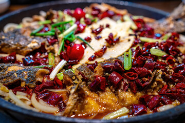 Spicy Szechuan Fish-Flavored Noodle Dish in Pan