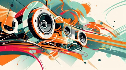 Obraz premium Abstract Speakers amidst Energetic Soundwave Art. Music for Exercise and Motivation