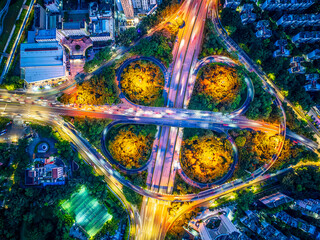 Aerial view of city highway in Guangzhou at night