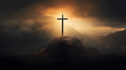 christ's cross with sunrise - obrazy, fototapety, plakaty