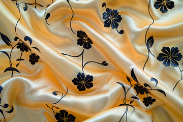light yellow luxury cloth, silk satin velvet, with floral shapes, black threads, luxurious wallpaper, elegant abstract design 