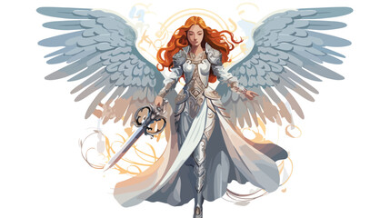 A beautiful angel woman a warrior with a long spear