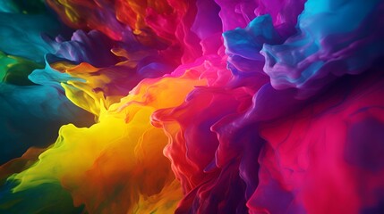 Abstract background of acrylic paints in blue, red, yellow and purple colors - obrazy, fototapety, plakaty
