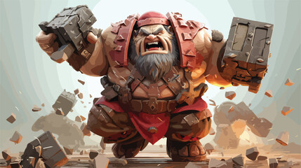 A brutal dwarf in the heaviest plate armor - obrazy, fototapety, plakaty