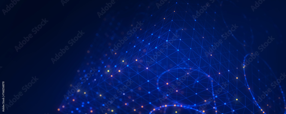 Aufkleber abstract wireframe cube with circles. digital blockchain concept. futuristic green background with d
