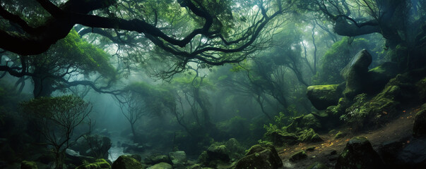 Dense fantasy forest landscape.