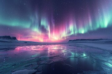 Colorful and realistic Northern Lights dancing in the sky - obrazy, fototapety, plakaty