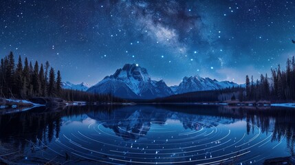 Mountain Lake With Starry Sky - obrazy, fototapety, plakaty