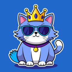 Tshirt ticker design of a grumpy cat wearing sunglasses and a crown, with the words 