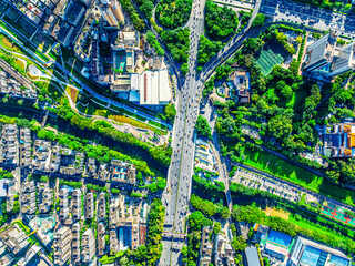 Aerial view of city crowded buildings and roads landscape in Shenzhen