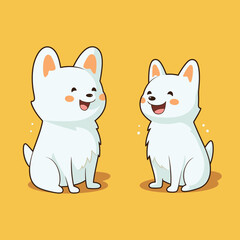  A pair of white corgis in a whimsical setting, their excitement palpable against the yellow hue