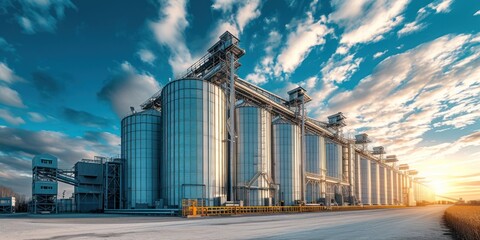 Agro storage granary elevator at an agro-processing plant for processing drying cleaning and storing agricultural products flour cereals and grain Granary bunkering of bulk cargoes with grain sunlight