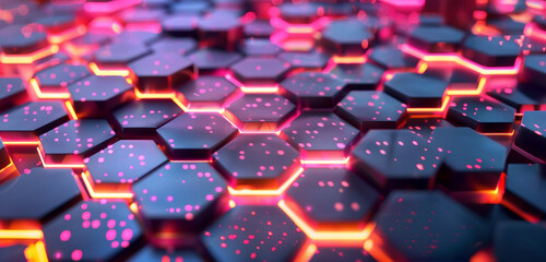 Neon hexagons pulsating in a futuristic dance.