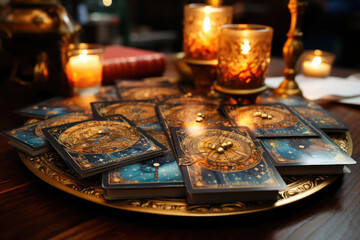 Card container by candlelight. Revealing the secret of fate. Astrology