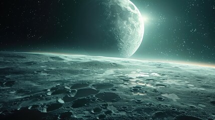 Otherworldly Lunar Landscape against a Starry Celestial Backdrop