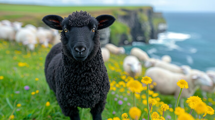 Fototapeta premium Sheep grazing at the Seven sisters cliffs, East Sussex, England.