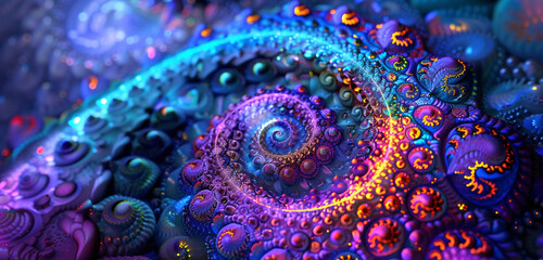 Spirals & polygons in a cosmic dance of neon colors.