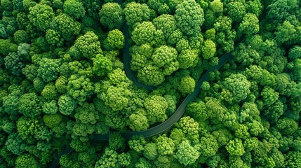 The aerial view captured by a drone showcases a vast expanse of lush forest 