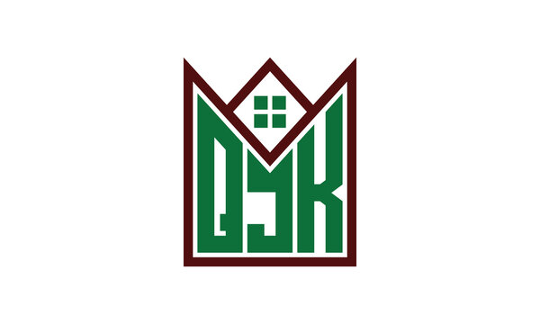 QJK initial letter builders real estate logo design vector. construction, housing, home marker, property, building, apartment, flat, compartment, business, corporate, house rent, rental, commercial