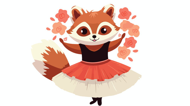 Ballerina Red Panda Flat vector isolated on white background