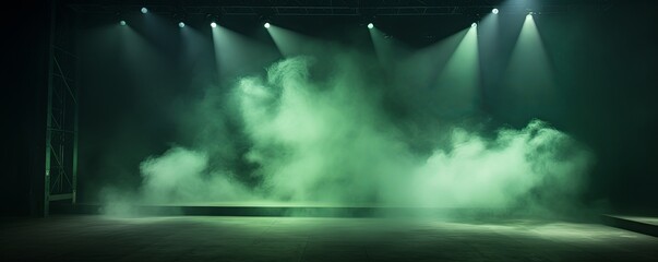 Smoky green Light Shapes in the Dark,on the empty stage 