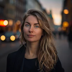 Fototapeten Portrait of beautiful blonde scandinavian  woman model on the street of  Stockholm  © Bogna