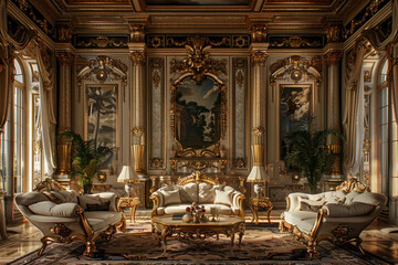 Luxurious baroque living room - obrazy, fototapety, plakaty