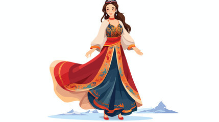 Beautiful young woman posing in traditional Mongolian