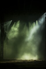 Smoky khaki Light Shapes in the Dark,on the empty stage  - obrazy, fototapety, plakaty
