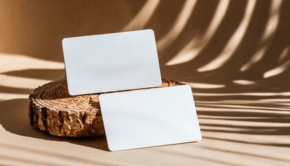 Business Card Mockup for Branding - Promotional Material for Personal Identification tied to Business - Beige Background with Shadow Overlay - Sunshine casted on Template