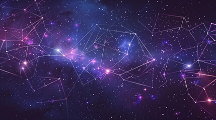 Fototapeta premium A beautiful artistic depiction of constellation connections in a deep purple star-filled sky, symbolizing wonder and mystery