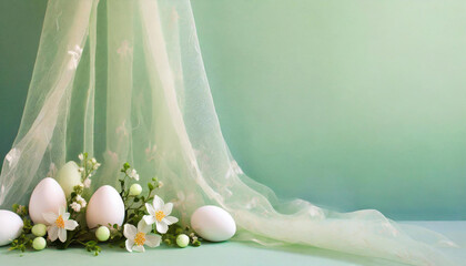 Dekoracja na Wielkanoc, kartka wielkanocna, celebracja, zielone tło, puste miejsce na tekst, życzenia