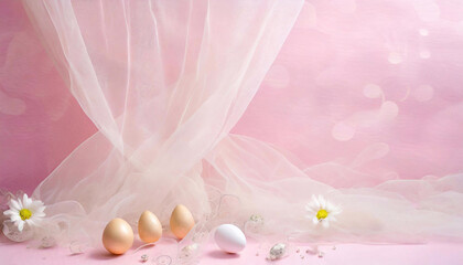 Wielkanoc, kartka wielkanocna, dekoracja, różowe tło, puste miejsce na tekst, życzenia - obrazy, fototapety, plakaty