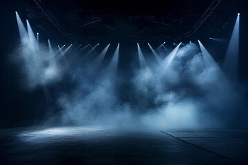 Smoky navy blue Light Shapes in the Dark,on the empty stage