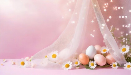 Wielkanoc, kartka wielkanocna, dekoracja, różowe tło, puste miejsce na tekst, życzenia