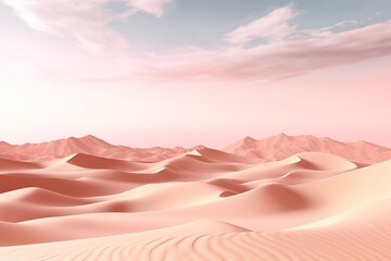 The image depicts serene peach-colored sand dunes, undulating under a pastel sunset sky, creating a peaceful and dreamy desert landscape suitable for relaxing visuals or themed graphic design.