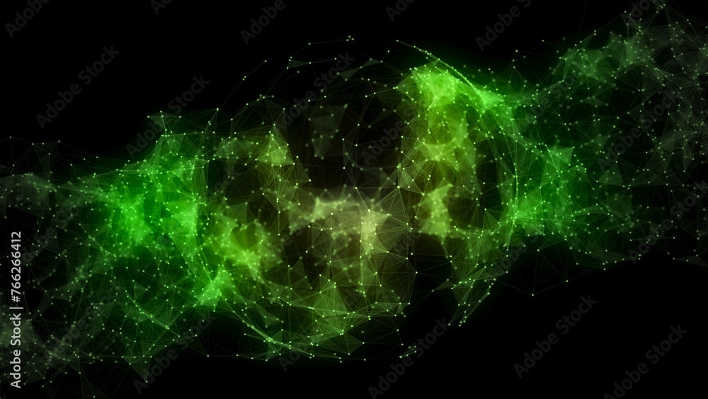 Aufkleber Abstract green sphere with connecting dots and lines. Network concept. Wireframe technology sphere. Big data visualization. 3d rendering.