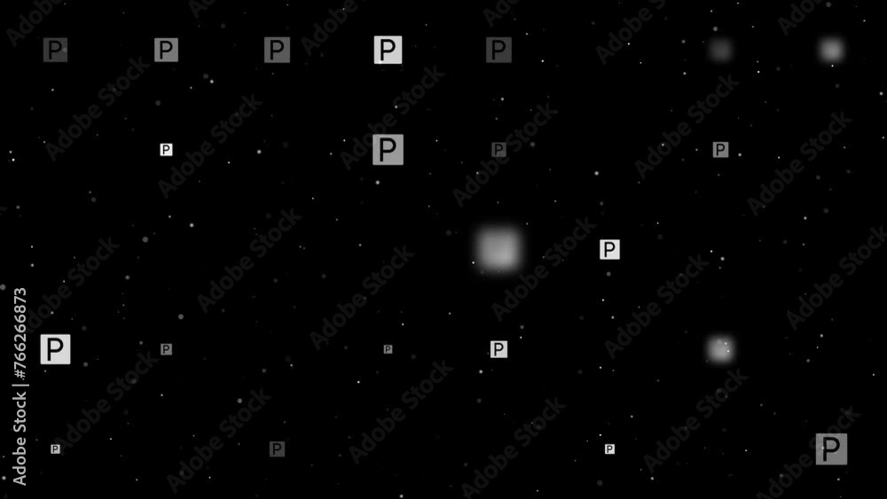 Poster template animation of evenly spaced road parking signs of different sizes and opacity. animation of 
