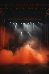 Smoky orange Light Shapes in the Dark,on the empty stage
