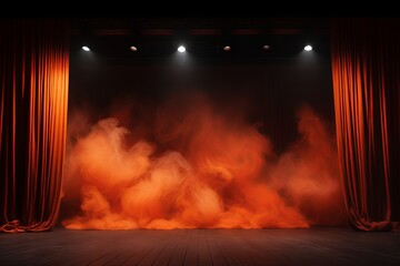 Smoky orange Light Shapes in the Dark,on the empty stage - obrazy, fototapety, plakaty